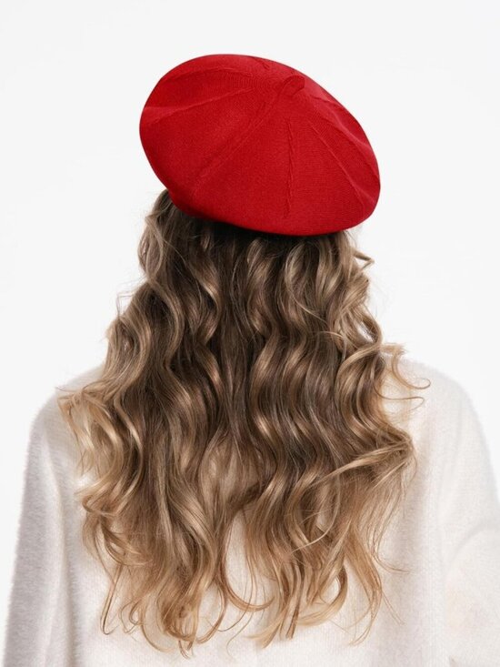 Women\'s French Style Double Layer Warm and Soft Knitted Beanie Hat Red main image 4